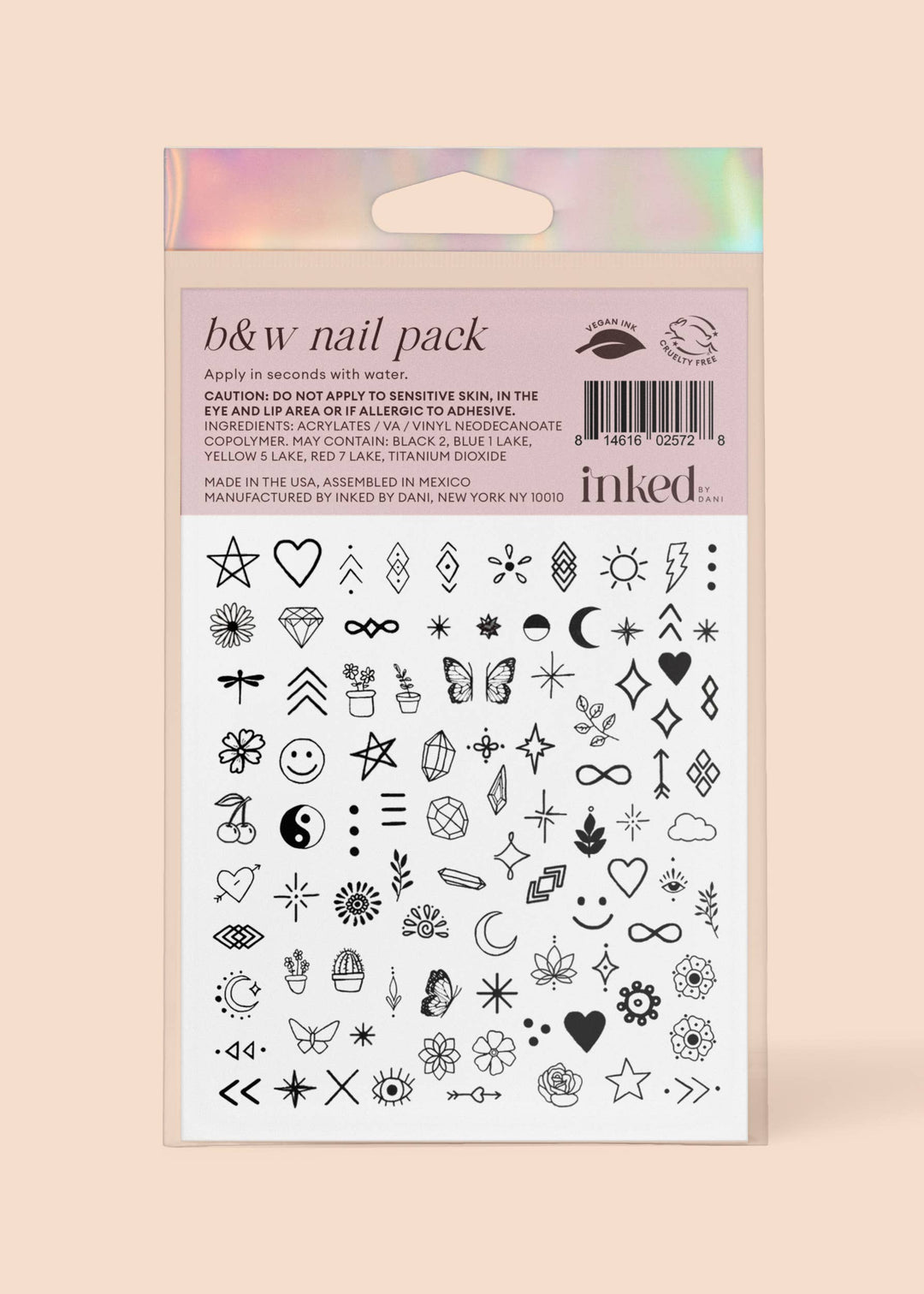 B&W Nail Art Temporary Tattoo Pack