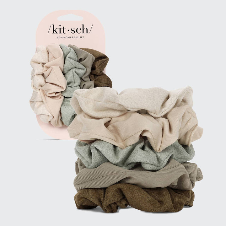 Satin Textured Scrunchies 5pc Set - Eucalyptus