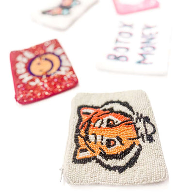 Out and About Seed Bead Coin Purse: Tiger