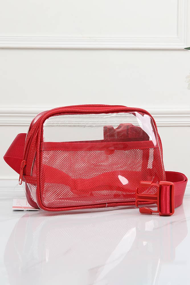 Solid Color Trim Clear Waist Crossbody Bag