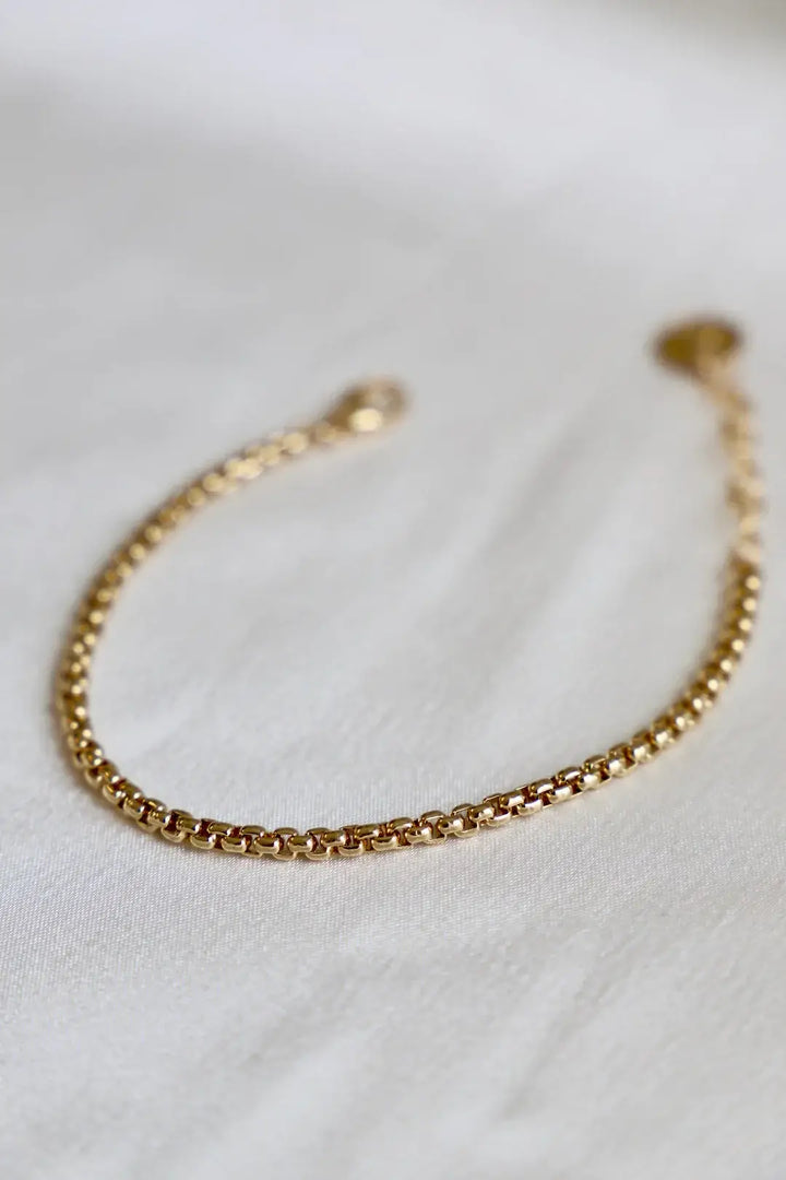 B1197 Gold Bracelet-Holland Round Box Chain
