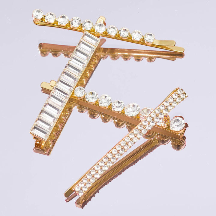 Bobby Pins 4pc Set-Metal Rhinestone Assorted Gold