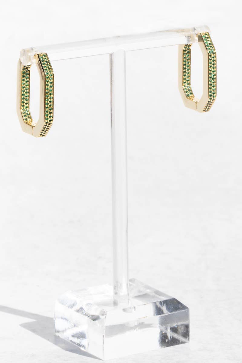 Earrings-Octavia Hoops Emerald Green + Gold