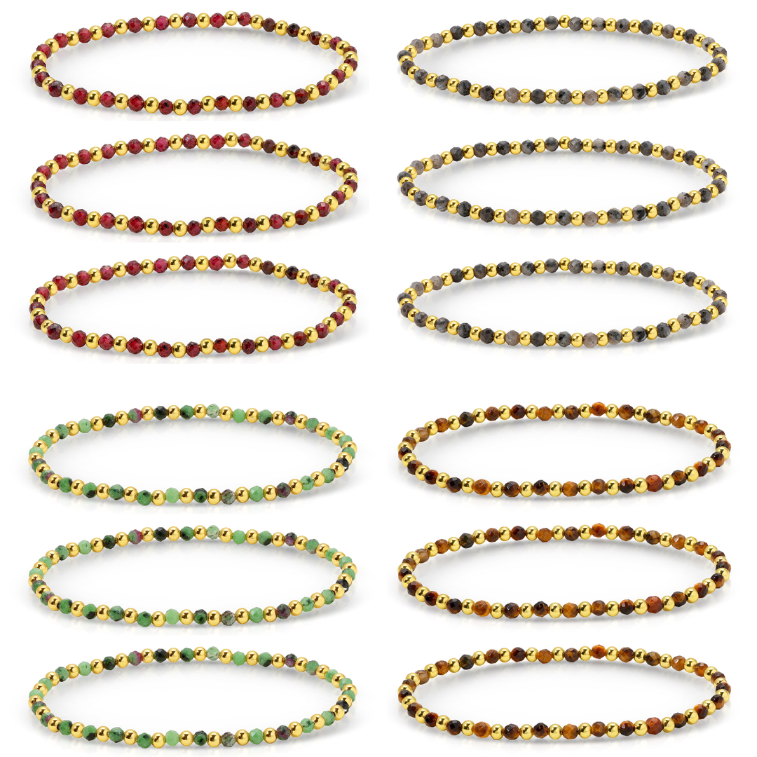 Beaded Bracelets w/ Alternating Stones-3mm Assorted
