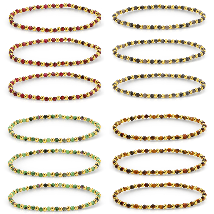 Beaded Bracelets w/ Alternating Stones-3mm Assorted
