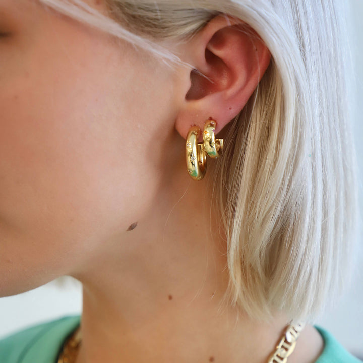 E1550S Silver Earrings-Meredith CZ Thick Hoops