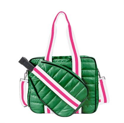 Puffer Pickle Ball Tote Green with Pink Stripe