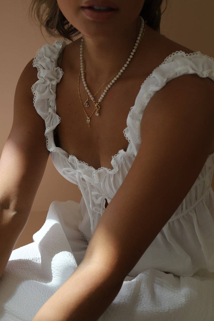 N1130GWH Necklace-White Silverite Beaded