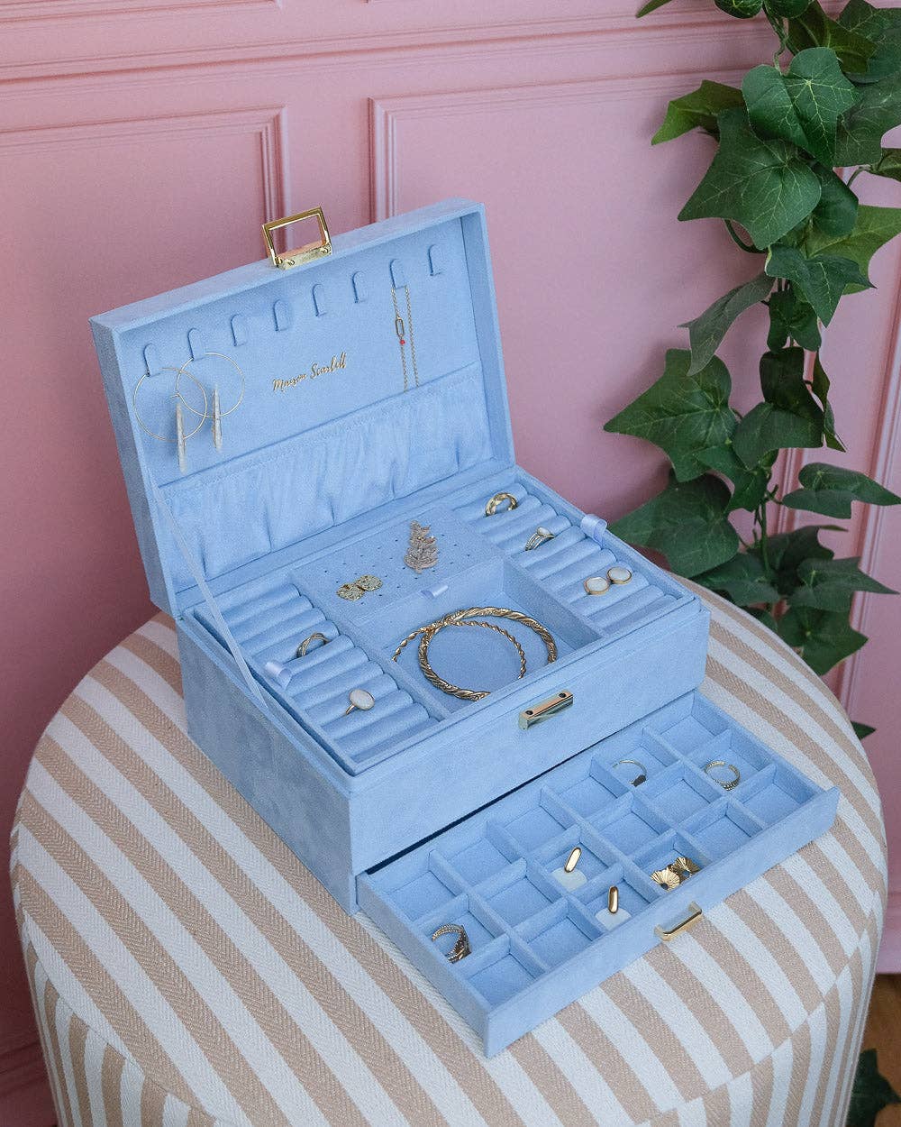 Denise- Sky Blue Velvet Jewelry Box