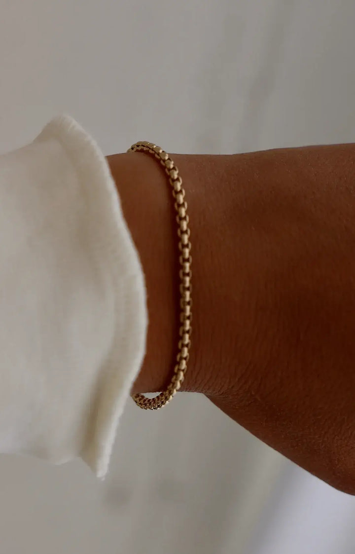 B1197 Gold Bracelet-Holland Round Box Chain