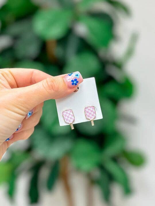Enamel Stud Earrings-Pickleball