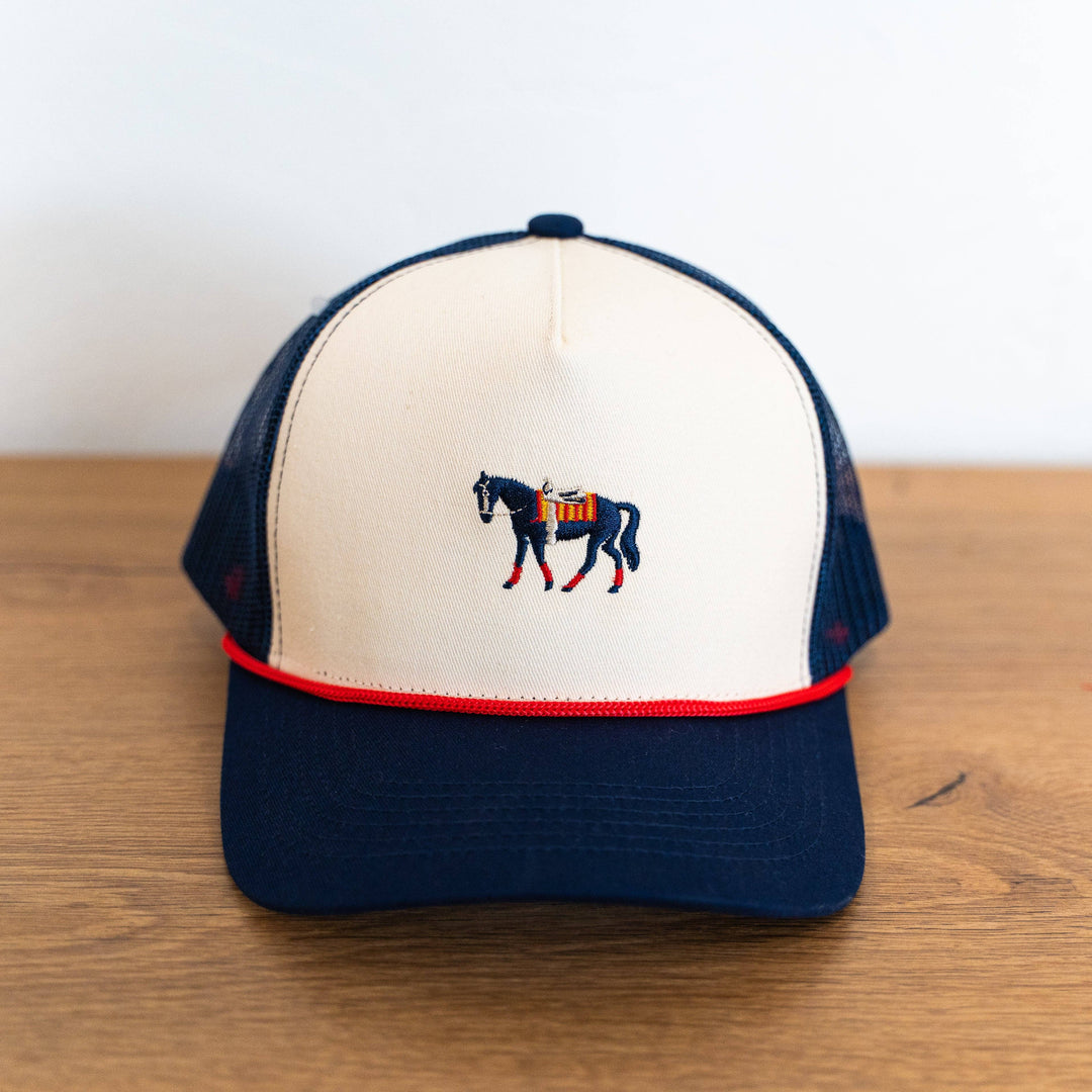 Horse Embroidered Trucker - Cream/Navy