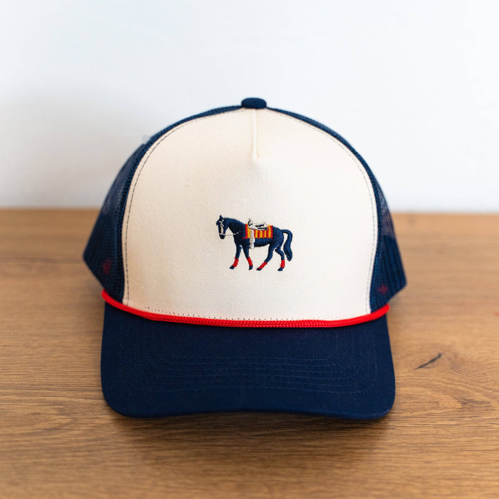 Horse Embroidered Trucker - Cream/Navy