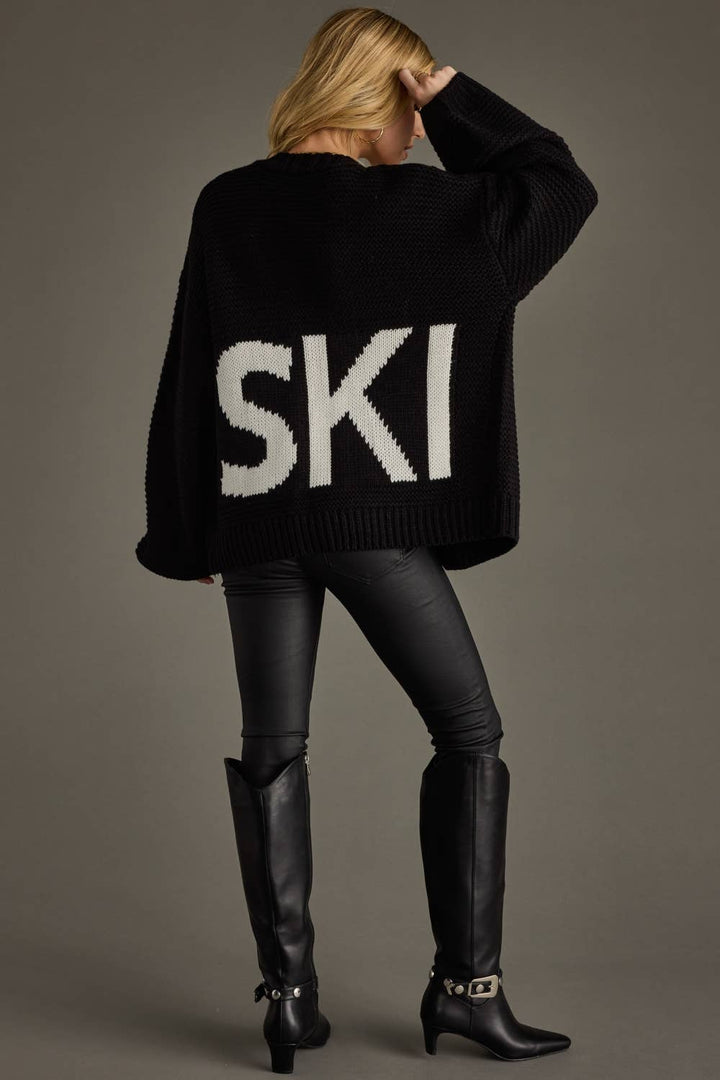 Sweater-Black Ski Knit Cardigan
