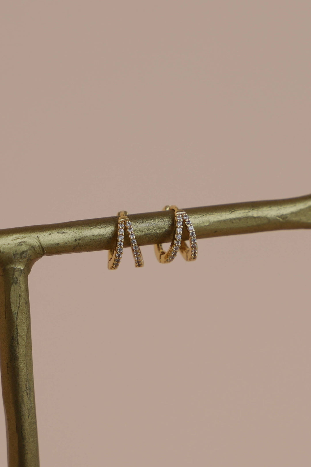E1678G Gold Earrings-Double CZ Huggie Hoops