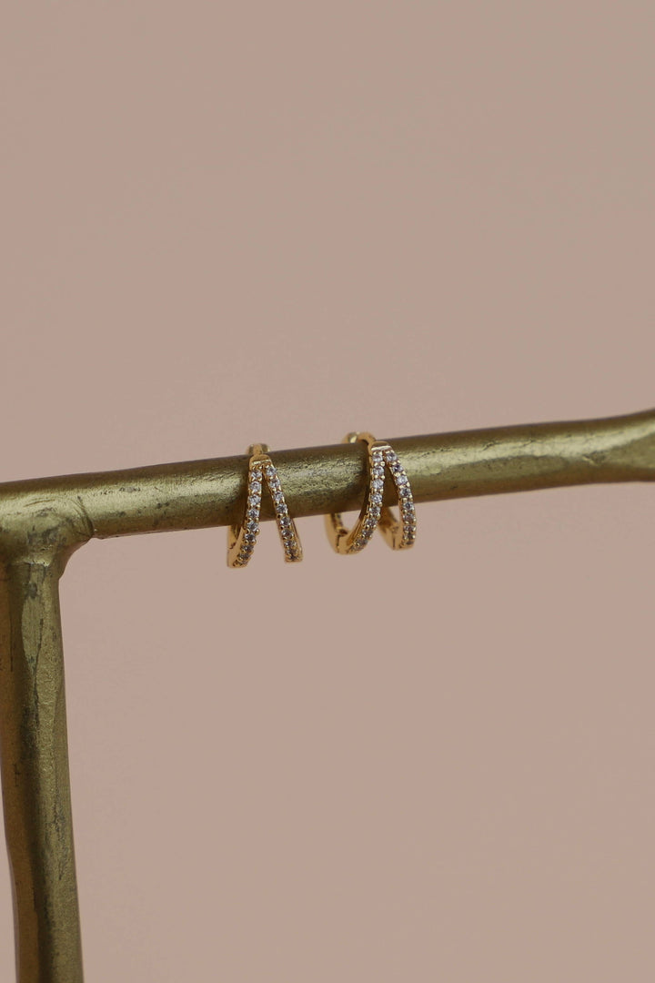 E1678G Gold Earrings-Double CZ Huggie Hoops