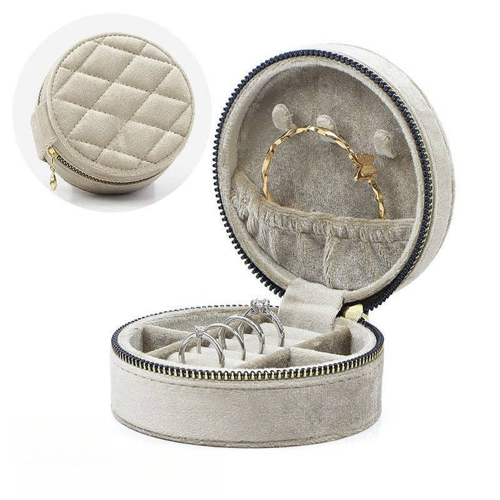 Round Oval Velvet Jewelry Box Portable Storage