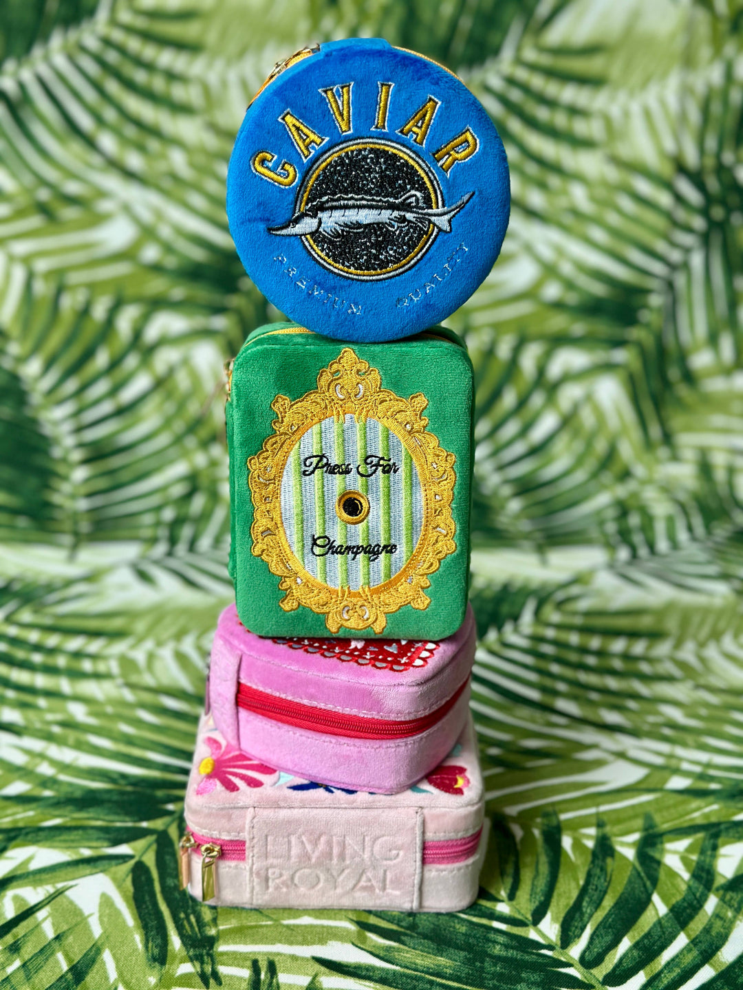 Velvet Jewelry Zip Case / Organizer - Caviar Tin - Blue