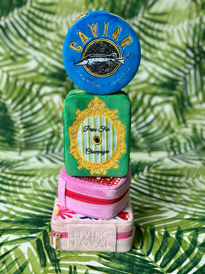 Velvet Jewelry Zip Case / Organizer - Caviar Tin - Blue