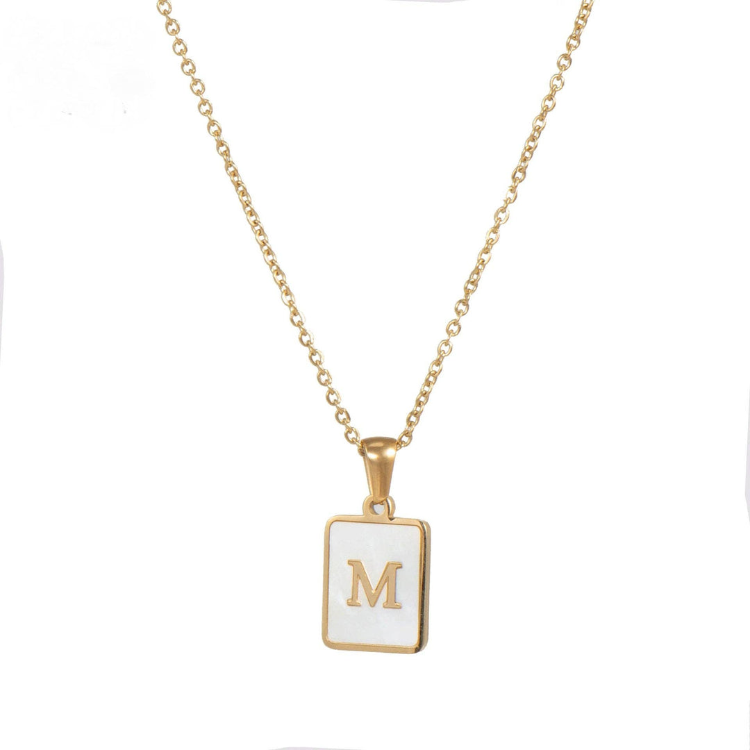 Square Initial 18K Gold-plated Shell Necklace