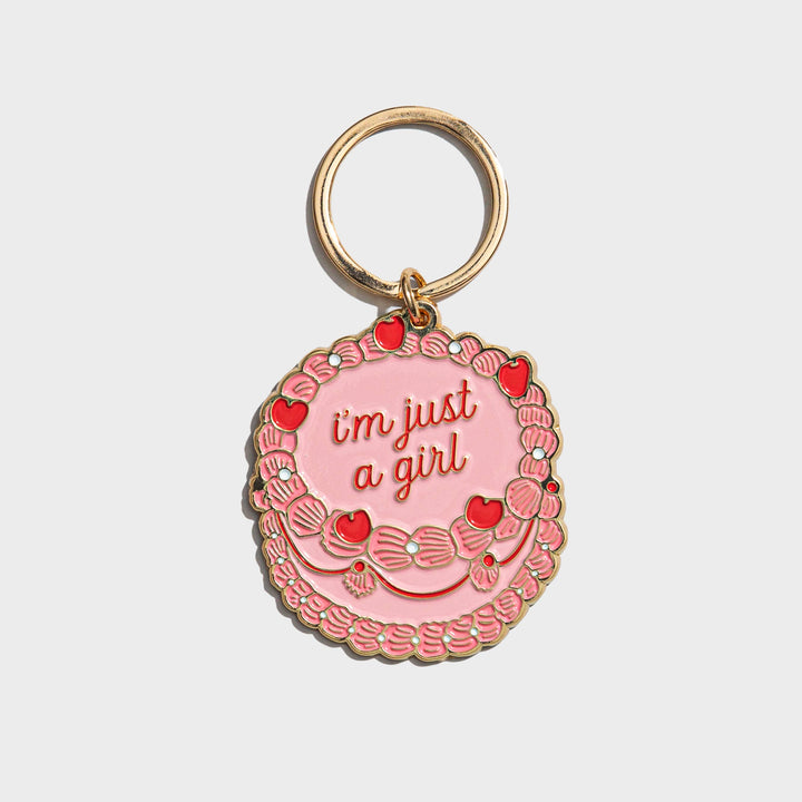 Enamel Keychain-Just A Girl Vintage Cake