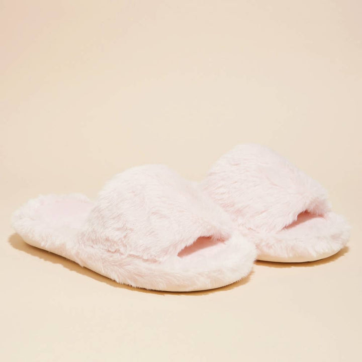 Open Toe Plain Fuzzy Slippers