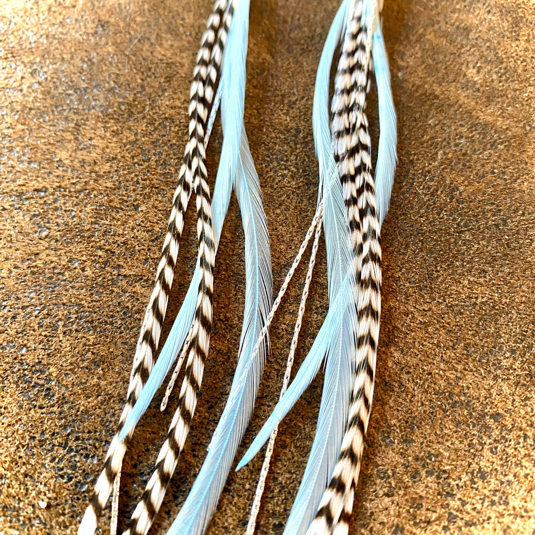 Earrings-Mini Feather-Light Turquoise & Grizzly/Silver