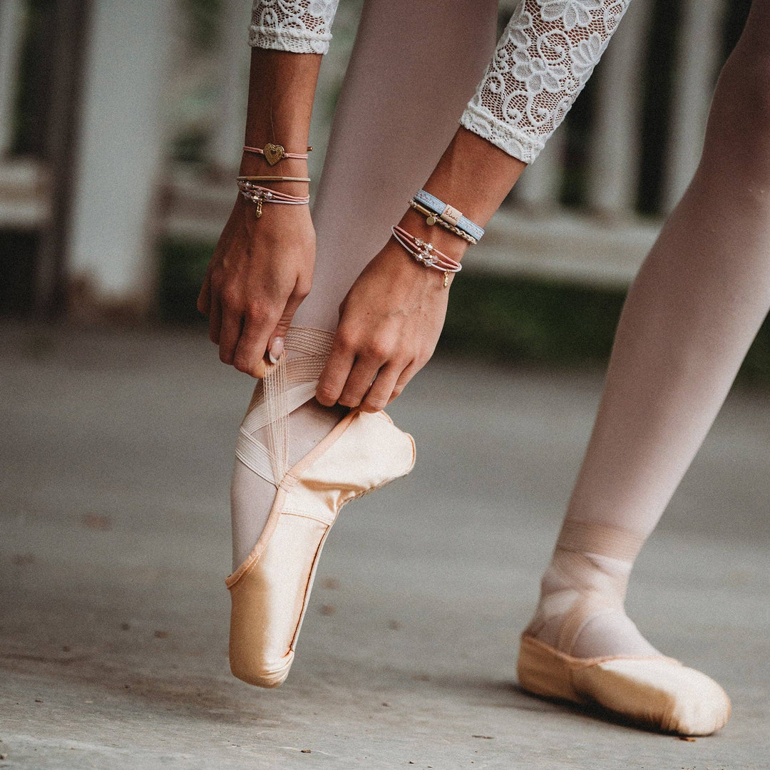 Hair Tie Bracelets-Relevé Pink Floral with Ballet Slipper