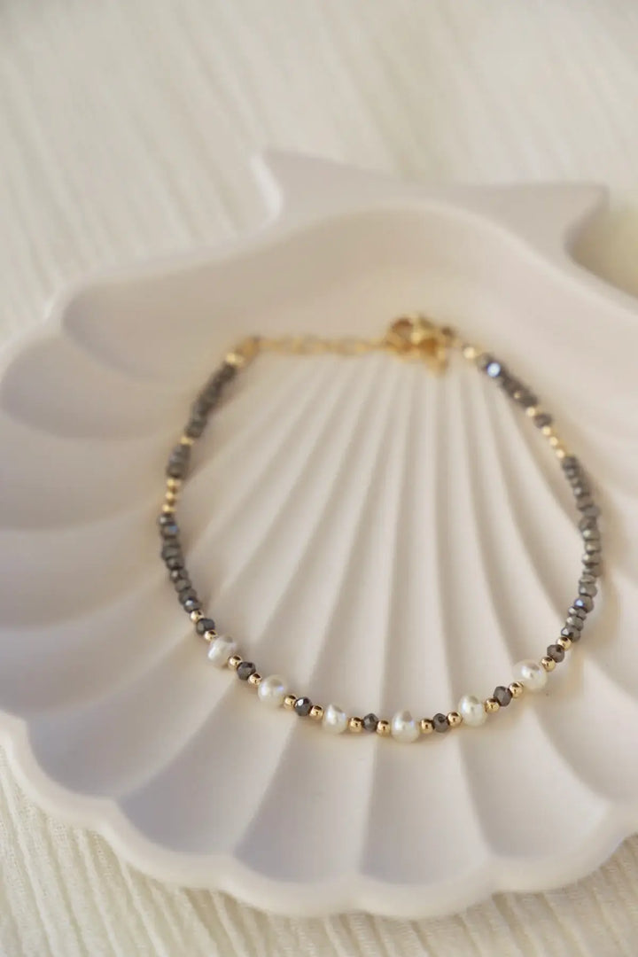 B1220G Bracelet-Smoky Crystal and Pearl