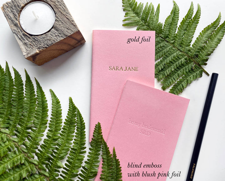 Custom Text Foil Embossed Mini Notebook: Burgundy / Gold shimmer