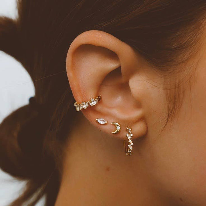 E1412S Silver Earrings-Starry Night Huggies