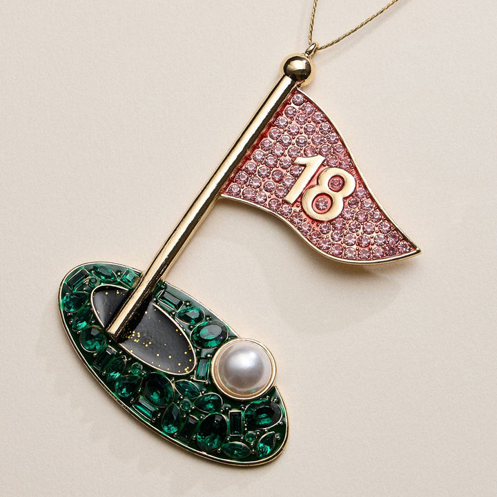 Golf Flag Ornament with Pink Pavé Flag and Pearl Detail
