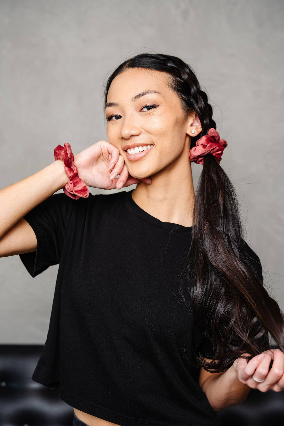 Rusty Rose Velvet Bow Scrunchie