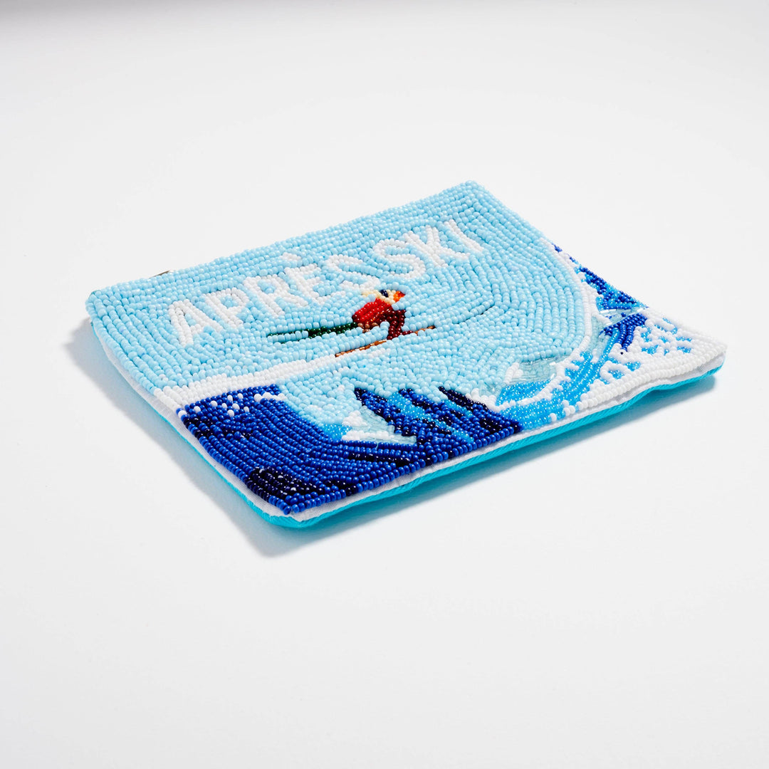 Apres Ski Mountain Zipper Coin Pouch – Winter Ski Beaded Pouch