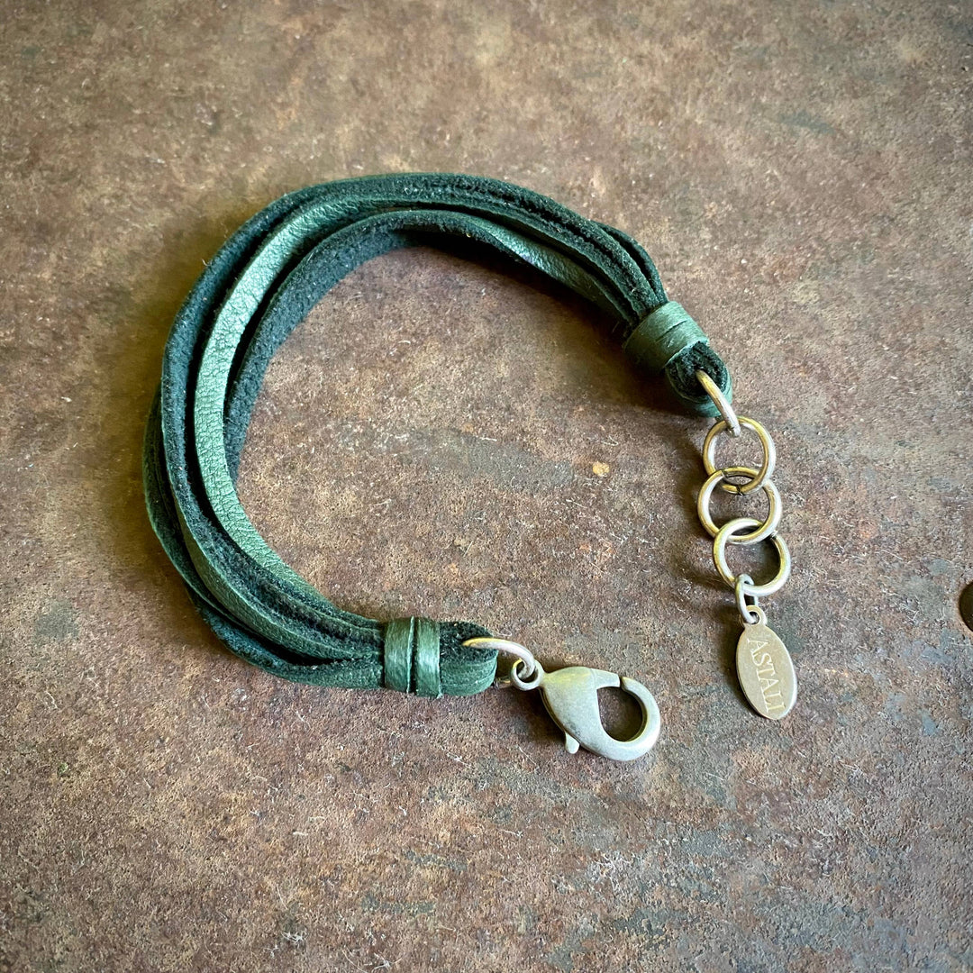 Leather 7-Strand Bracelet-Hunter Green & Silver, Western