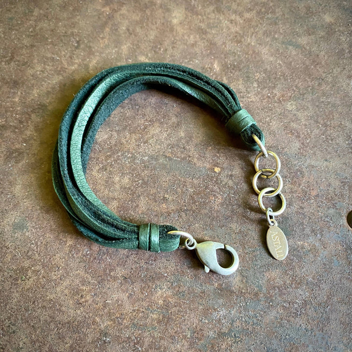 Leather 7-Strand Bracelet-Hunter Green & Silver, Western