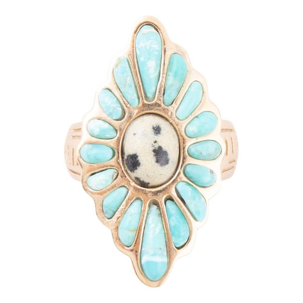 Ring-Tulum Blue Turquoise Golden Cross