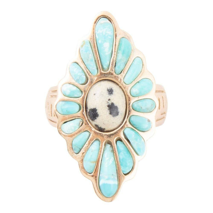 Ring-Tulum Blue Turquoise Golden Cross