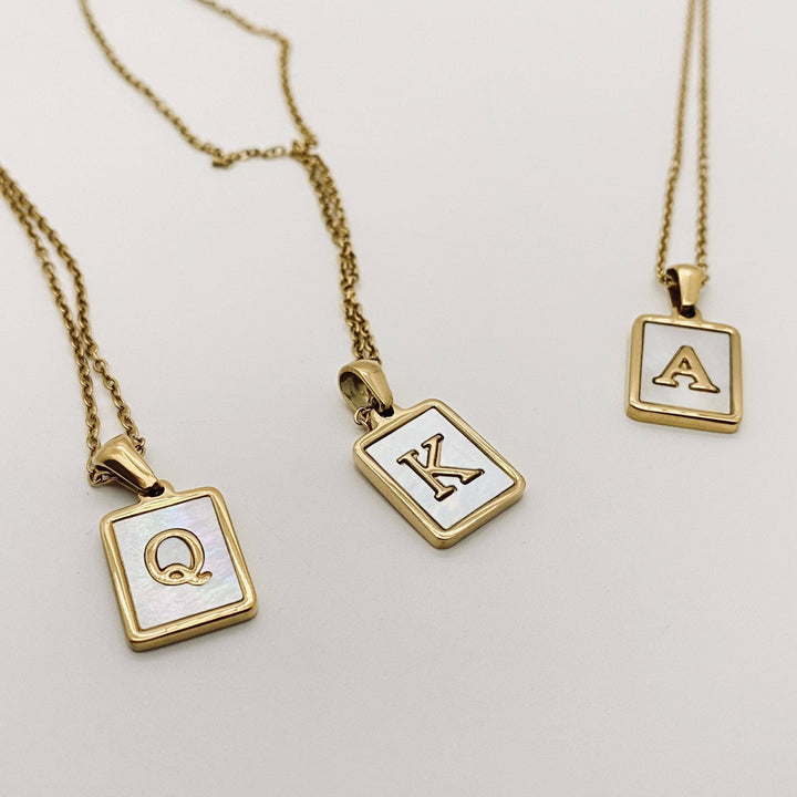 Square Initial 18K Gold-plated Shell Necklace