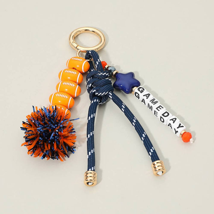 Tassel Keychain  Bag Charm-GAMEDAY Star Football Tinsel Pom Knot