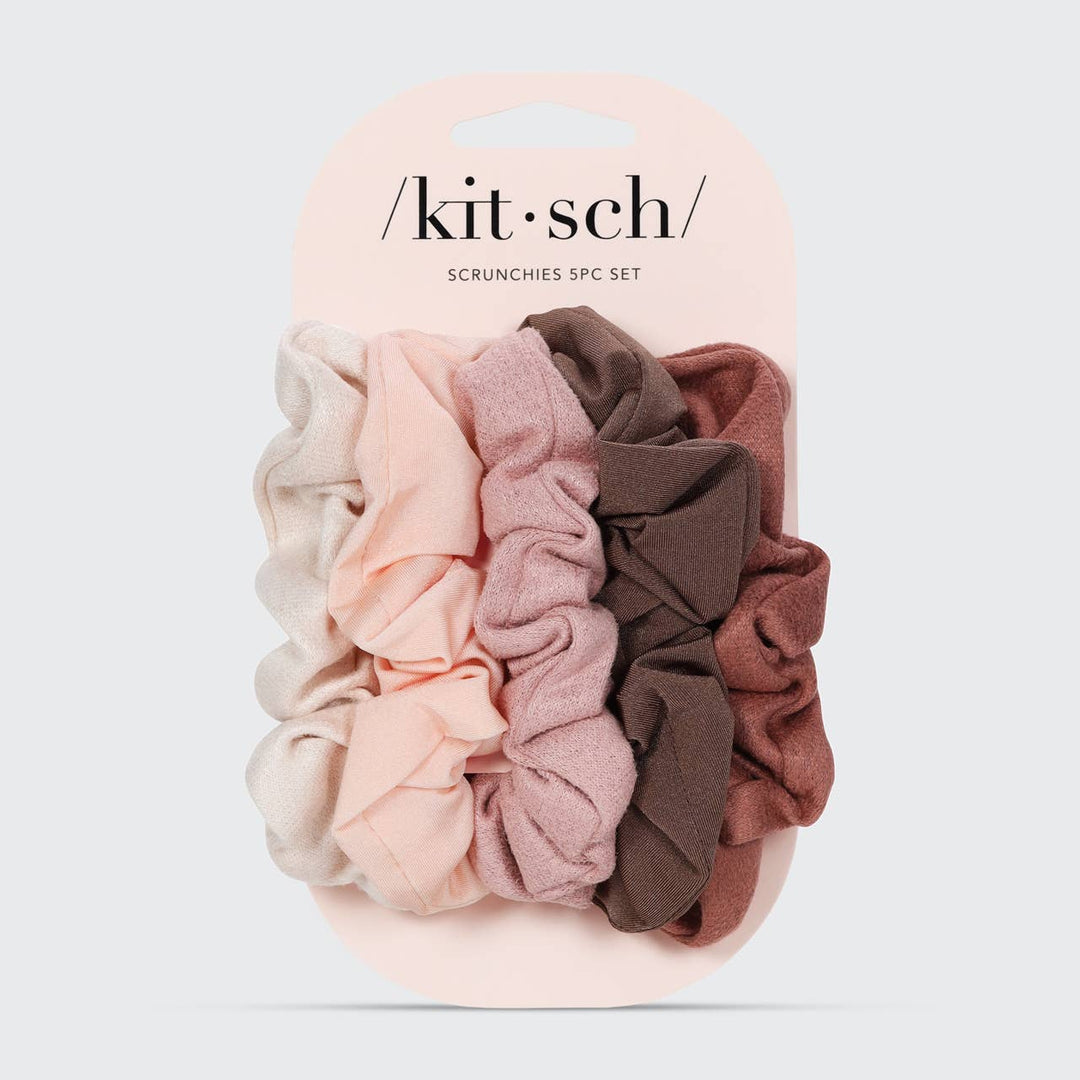 Satin Textured Scrunchies 5pc Set - Terracotta