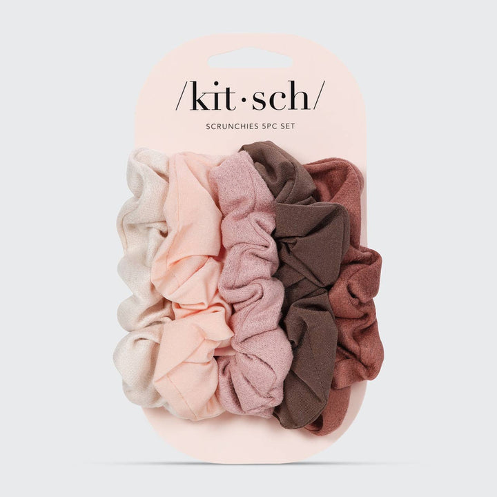 Satin Textured Scrunchies 5pc Set - Terracotta