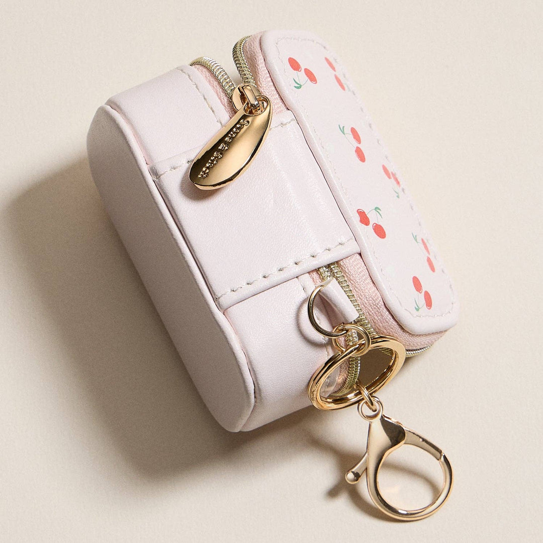 Mini Jewelry Travel Case with Keychain – Cherry Print Design