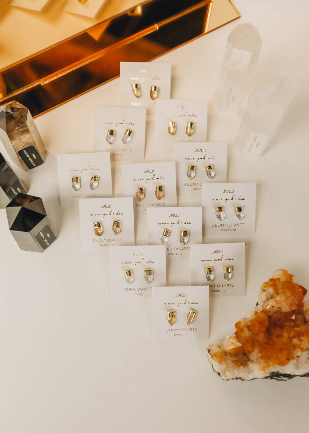 Earrings-Gold Dip Smoky Quartz Point