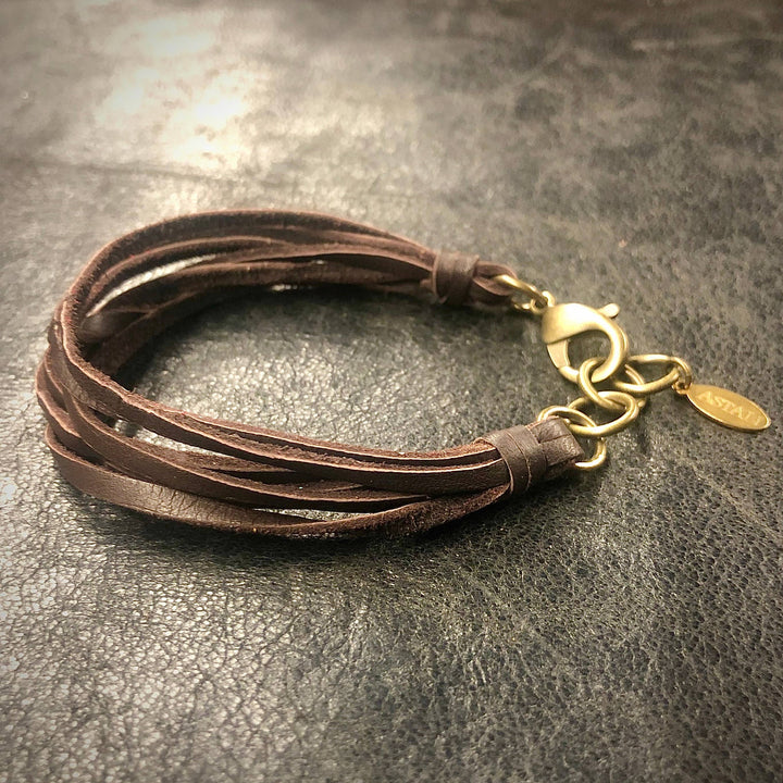 Leather 7-Strand Bracelet-Chocolate Brown & Brass, Boho