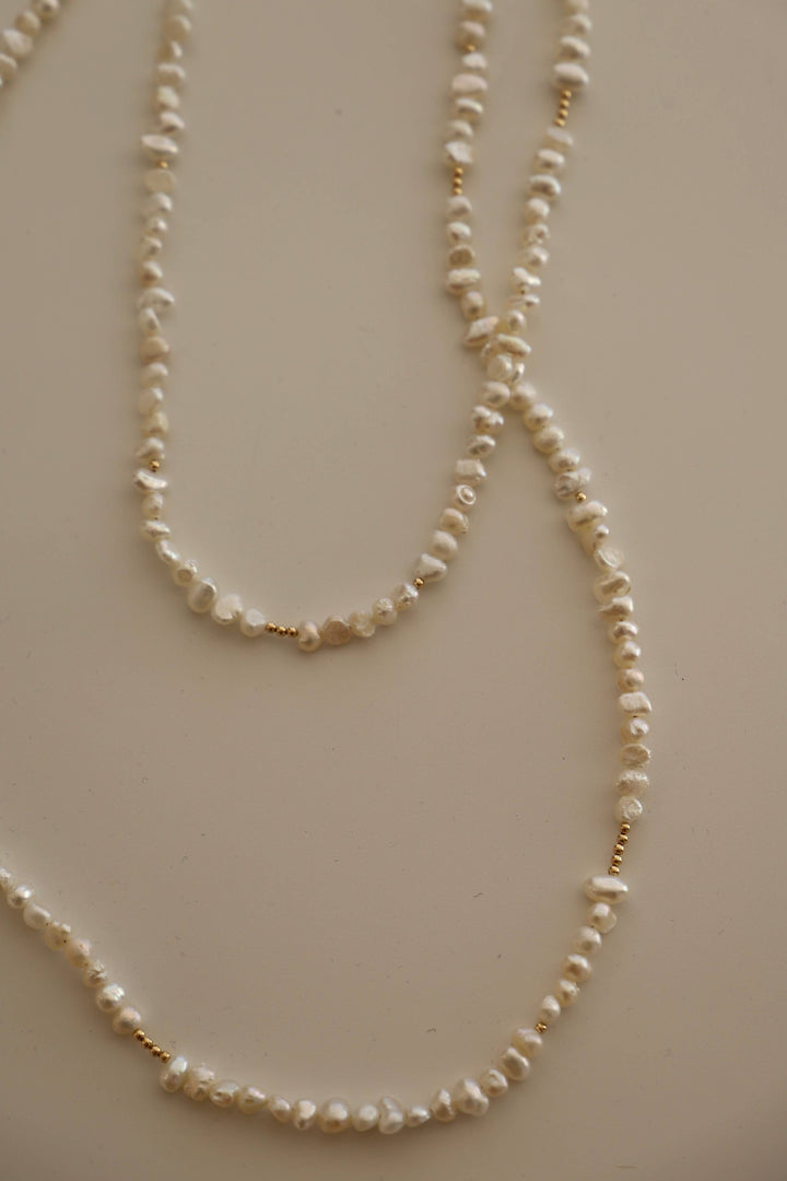 N1125 Gold Necklace-Isla Double Wrap Pearl