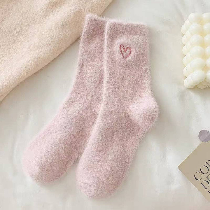 Cute Heart Embroidery Fuzzy Plush Socks DP25H516