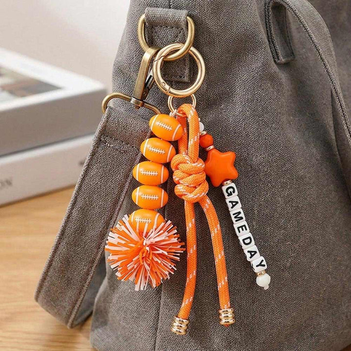 Tassel Keychain  Bag Charm-GAMEDAY Star Football Tinsel Pom Knot