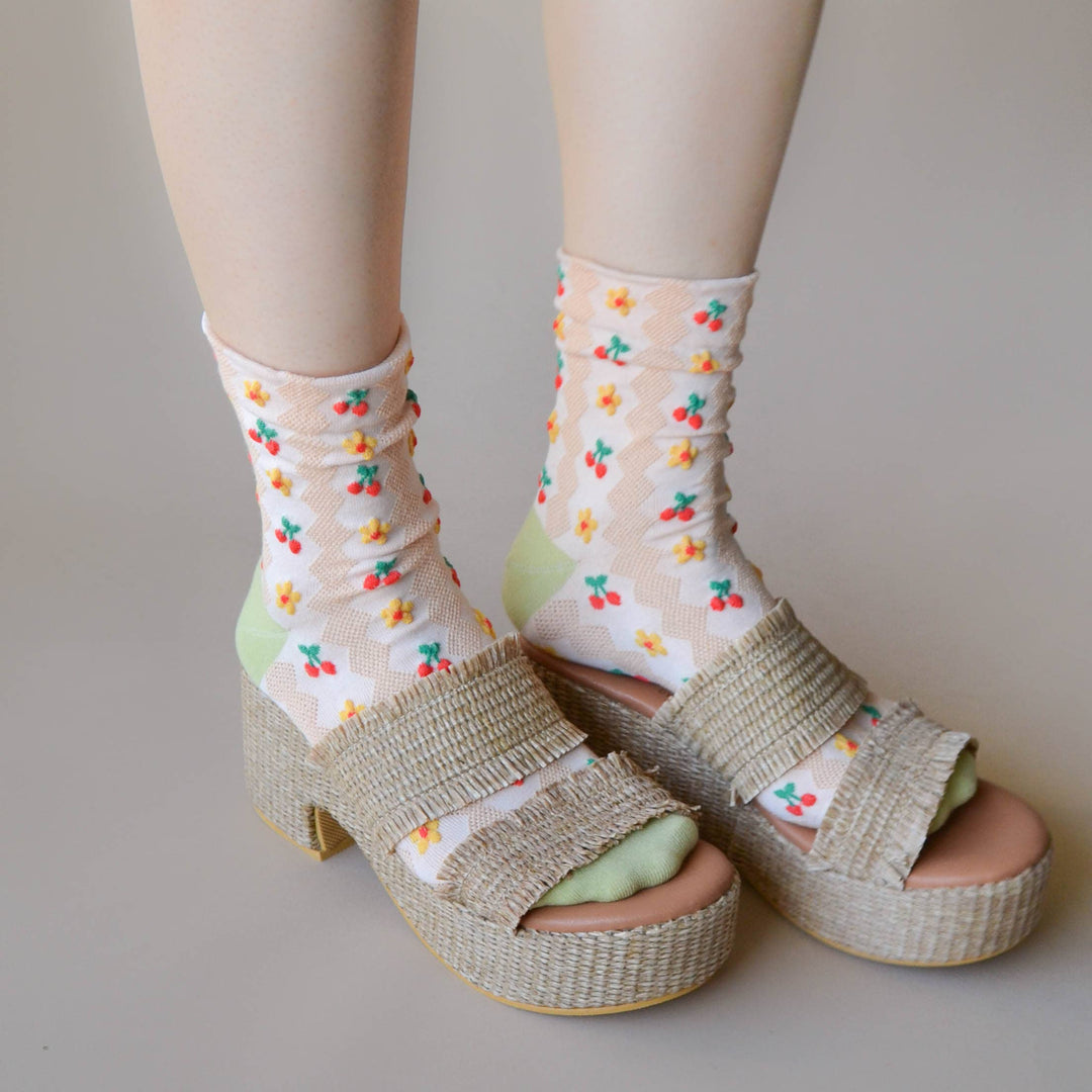 Floral Pattern Socks-Cherry