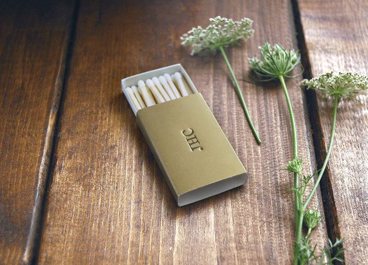 Custom Text Foil Embossed Matchbox: Terracotta on White